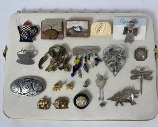 Brooch Costume Jewelry Lot Silver, Gold, Elephants, Southwestern Pins