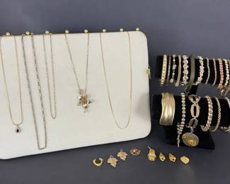 Mixed Costume Jewelry Collection  Gold and Rhinestone Bracelets, Necklaces, Charms and Earrings