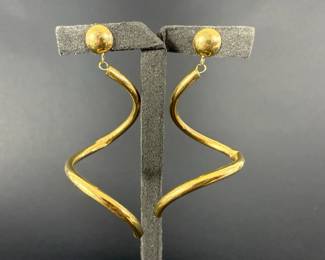 14K Gold Abstract Spiral Drop Earrings  3.57g