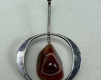 Norwegian Sterling Silver Agate Modernist Pendant