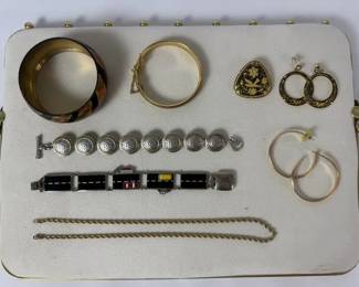 Gold  Silver Costume Jewelry Bracelets, Necklaces Earrings, Brooch, Enamel Mixed Set