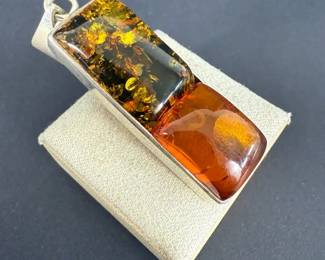 Sterling Silver Baltic Amber Pendant  11.5g