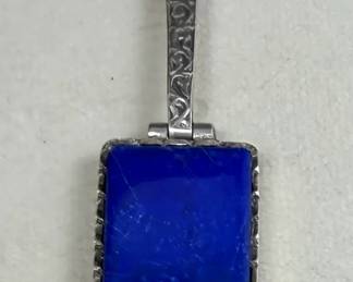 Sterling Silver Lapis Lazuli Pendant w Engraved Bail