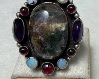 Serling Silver MultiStone Ring Quartz Opal Garnet Amethyst