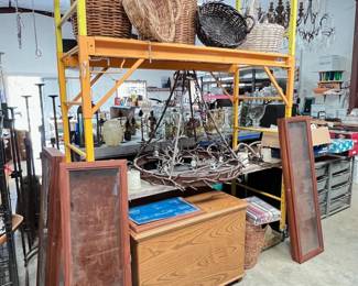 oversize baskets, wood display cases