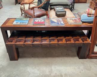 parquetry wood console/coffee tables