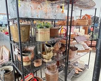 oversize baskets, brass containers 