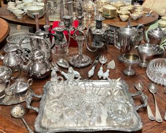 antique silverplate candelabra/serving pieces