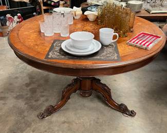 antique wood inlay table