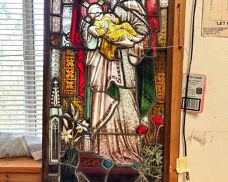 antique stained glass panel