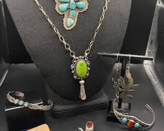 STERLING SILVER AND TURQUOISE JEWERLY-SOME NATIVE AMERICAN