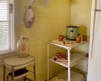 VINTAGE KITCHEN STOOL, METAL KITCHEN CART