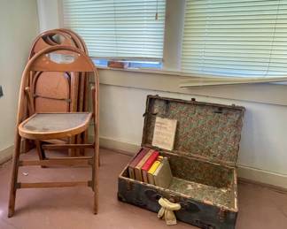 ANTIQUE BENTWOOD FOLDING CHAIRS-HAVE 4, VINTAGE SUITCASE