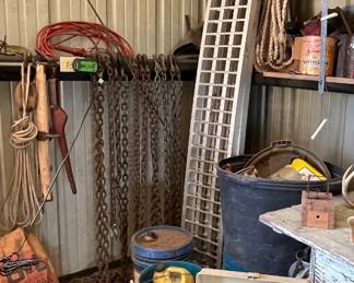 RAMPS, LOADED FISHING BOX, CHAIN, EXTENSION CORDS