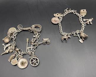 VINTAGE STERLING SILVER WESTERN CHARM BRACELETS