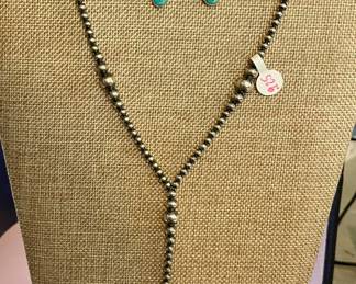 STERLING AND TURQUOISE NECKLACE, STERLING LARIAT NECKLACE