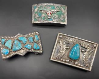 STERLING SILVER AND TURQUOISE BELT BUCKLES
