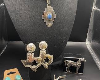 STERLING SILVER AND TURQUOISE JEWERLY-SOME NATIVE AMERICAN
