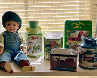 VINTAGE JOHN DEERE DOLL & TINS