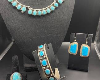 STERLING SILVER AND TURQUOISE JEWERLY-SOME NATIVE AMERICAN
