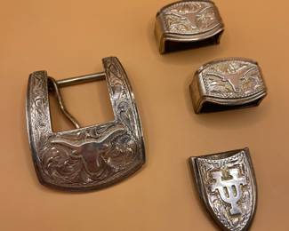 STERLING SILVER UNIVERSITY OF TEXAS BELT BUCKLE HALLMARKED ML