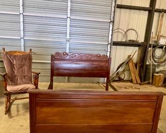 ANTIQUE FULL BED, ANTIQUE WOOD ROCKER
