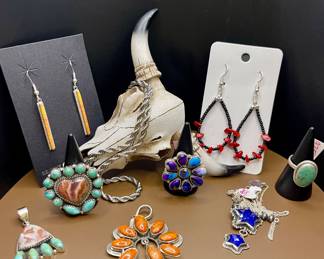 STERLING AND TURQUOISE & ORANGE SPINY OYSTER JEWELRY