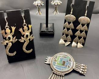 STERLING SILVER AND TURQUOISE JEWERLY-SOME NATIVE AMERICAN AND TAXCO