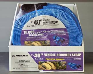 ANCRA International Polyester 40' x 4" Vehicle Recovery Strap, 16,000lb Vehicle Weight Capacity, 32,000lb Break Strength, New In Package 