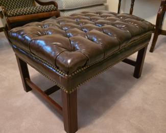 Antique, Hickory Chair Co. N.C. Chippendale style Leather Stool,