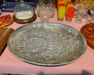 Don Drumm Studios pewter oval platter featuring a sunflower and swirl design.