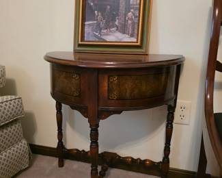 Vintage Half Moon Wood Side Table: Entry Hall Accent Table 