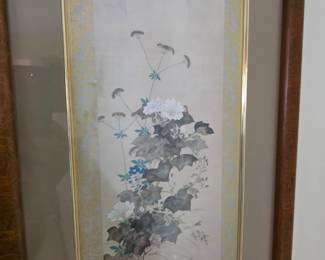 Vintage Asian Oriental Framed Artwork Print Decor Floral Chinese Art