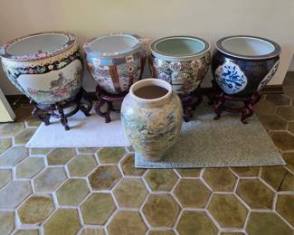Oriental Enamel Oriental  Planter Floor Urns