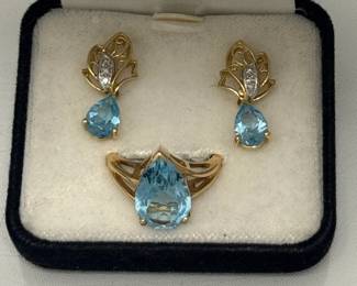 Gold & Aquamarine Earring & Ring Set