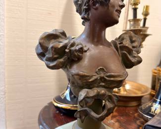 Bronze Female Bust Sculpture Art Nouveau Marble Base Decorative Figurine