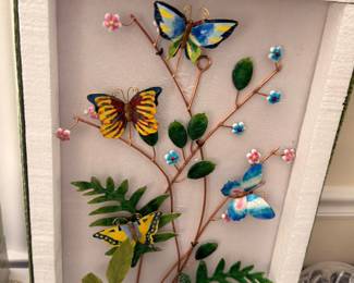 Framed Butterfly Floral Shadowbox Art 3D Colorful Nature Wall Decor Display