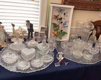 Cut Crystal Glass Collection Bowls Dishes Serving Pieces Butterfly Art Display