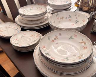 Floral China Dinnerware Set Plates Bowls Serving Pieces Stacked Porcelain Table