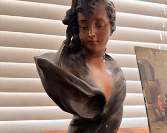 Bronze Bust Sculpture Woman Art Nouveau Style Decorative Figurine