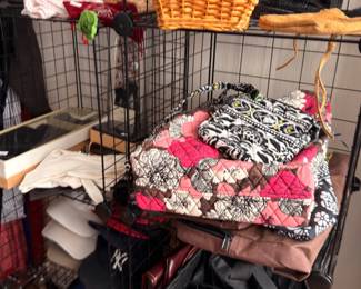Quilts Blankets Folded Clothing Wicker Basket Wire Shelving Linens Textiles Lot