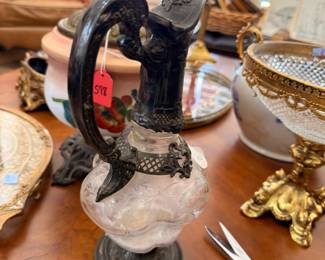 Bronze Cast Iron Figural Ewer Pitcher Ornate Handle Decorative Sculpture