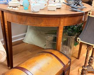 Demilune Half Round Console Table Inlay Wood Brass Candlestick Antique Furniture