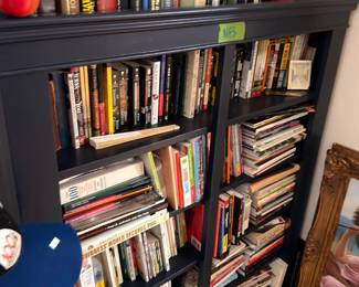 Dark Wood Bookcase Full of Books Multiple Shelves Library Collection Vintage Shelf