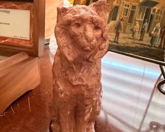 Terra Cotta Dog Figurine Sculpture Spaniel Vintage Decorative Animal Statue