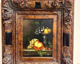 Oil Painting Still Life Fruit Heavy Ornate Carved Gilt Frame Old Master Style Art