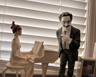 Porcelain Figurines Man Piano Woman Character Collectible Ceramic Statues Pair