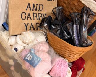 Yarn Skeins Knitting Needles Craft Basket Keep Calm Carry Yarn Bag Fiber Arts Lot