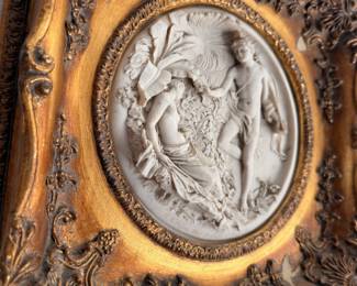 Ornate Gilt Frame Classical Relief Medallion Cameo Figures Antique Wall Art