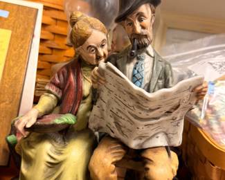 Porcelain Figurine Man Reading Newspaper European Ceramic Capodimonte Style Decor